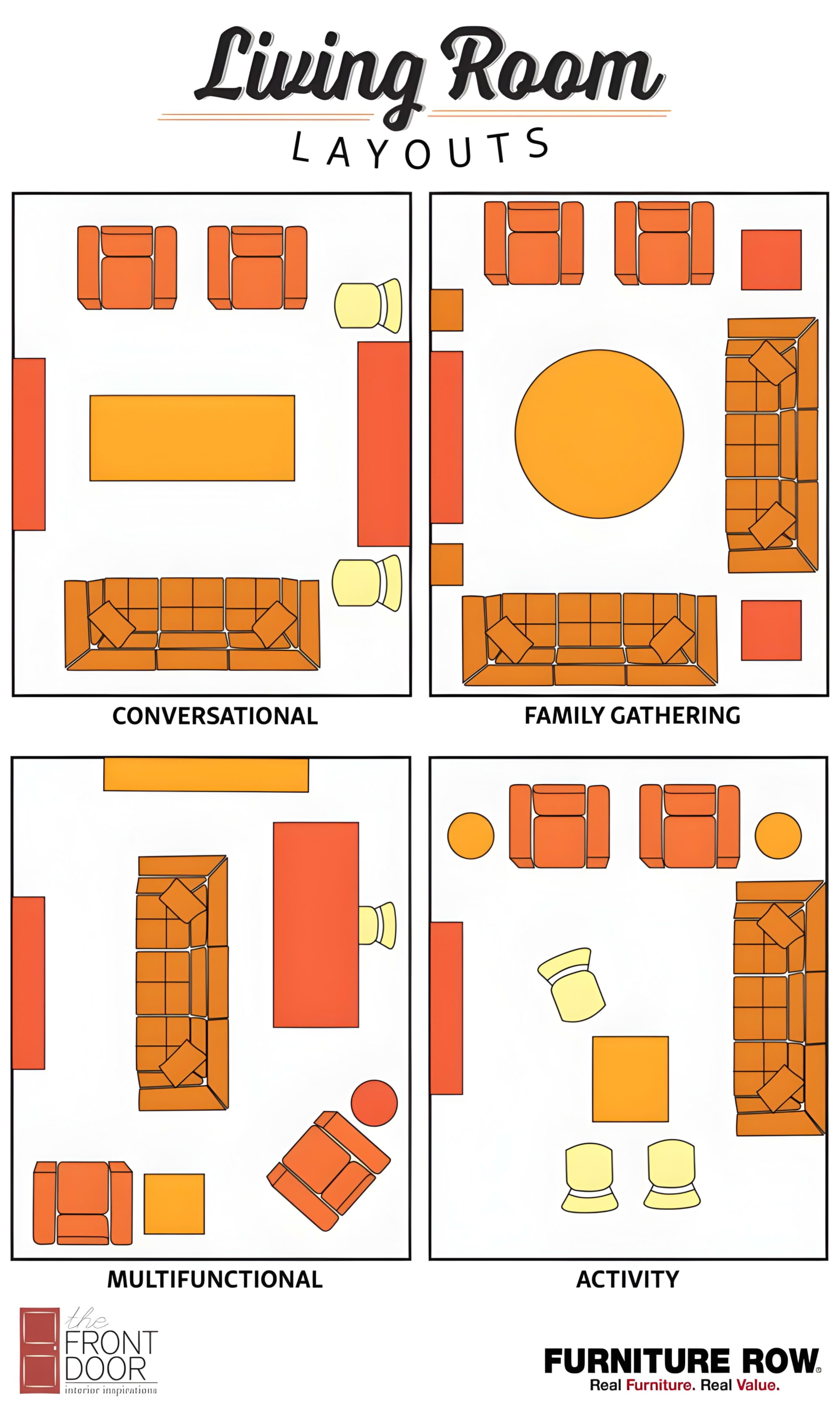 Graphic of 4 different living room layouts
