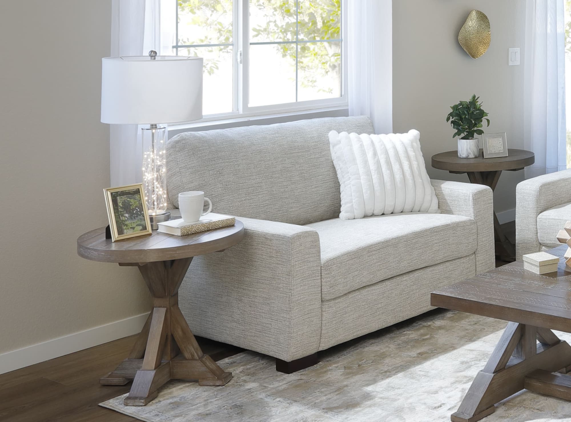 Light Beige Fabric Hudson Sofa Set in Living Room