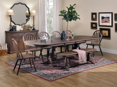 Windsor Dining Room Group with Windsor Side Chairs, Bench and Server