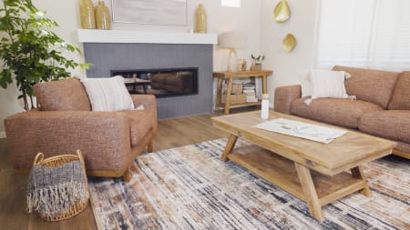 Clay Colored Woven Sofa and Chair Set in Living Room