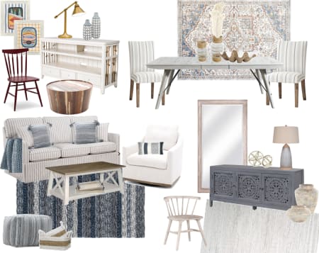 A collage of products with coastal and nautical style