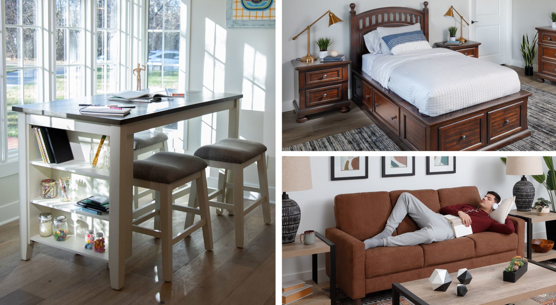 Collage of Homework spaces and Kids bedroom ideas for back to school