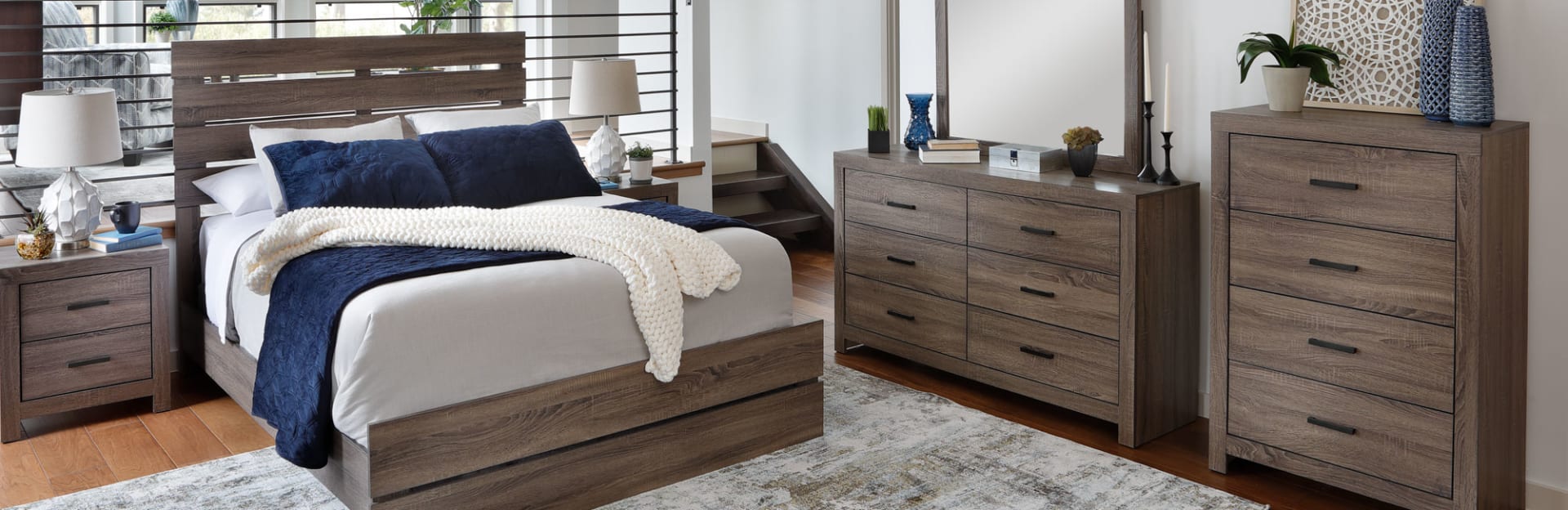 Mocha Mousse Colored Wooden Slat Bedroom Set