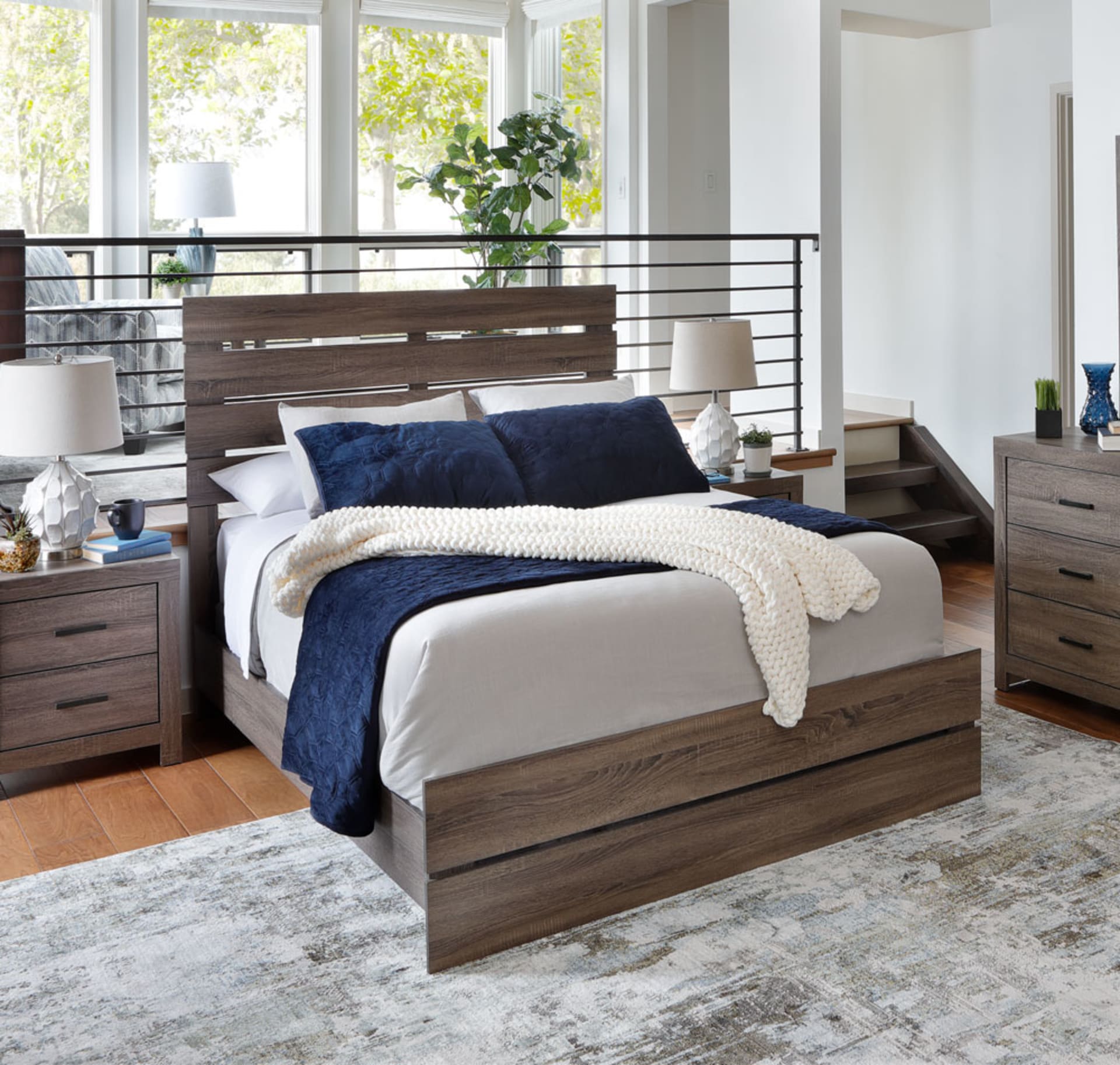 Mocha Mousse Colored Wooden Slat Bedroom Set
