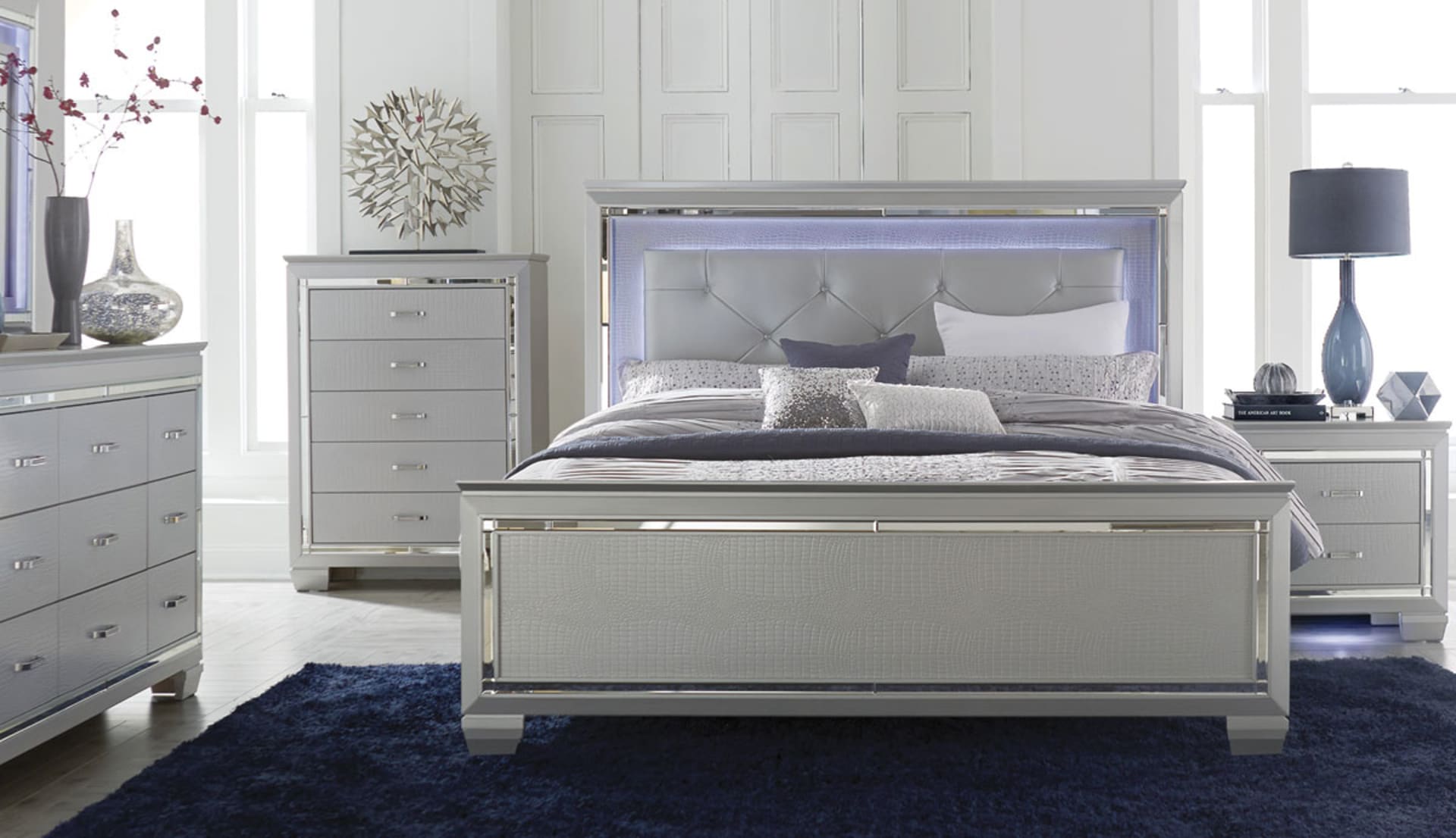 Begonia Upholstered Bed in Modern Glam Bedroom