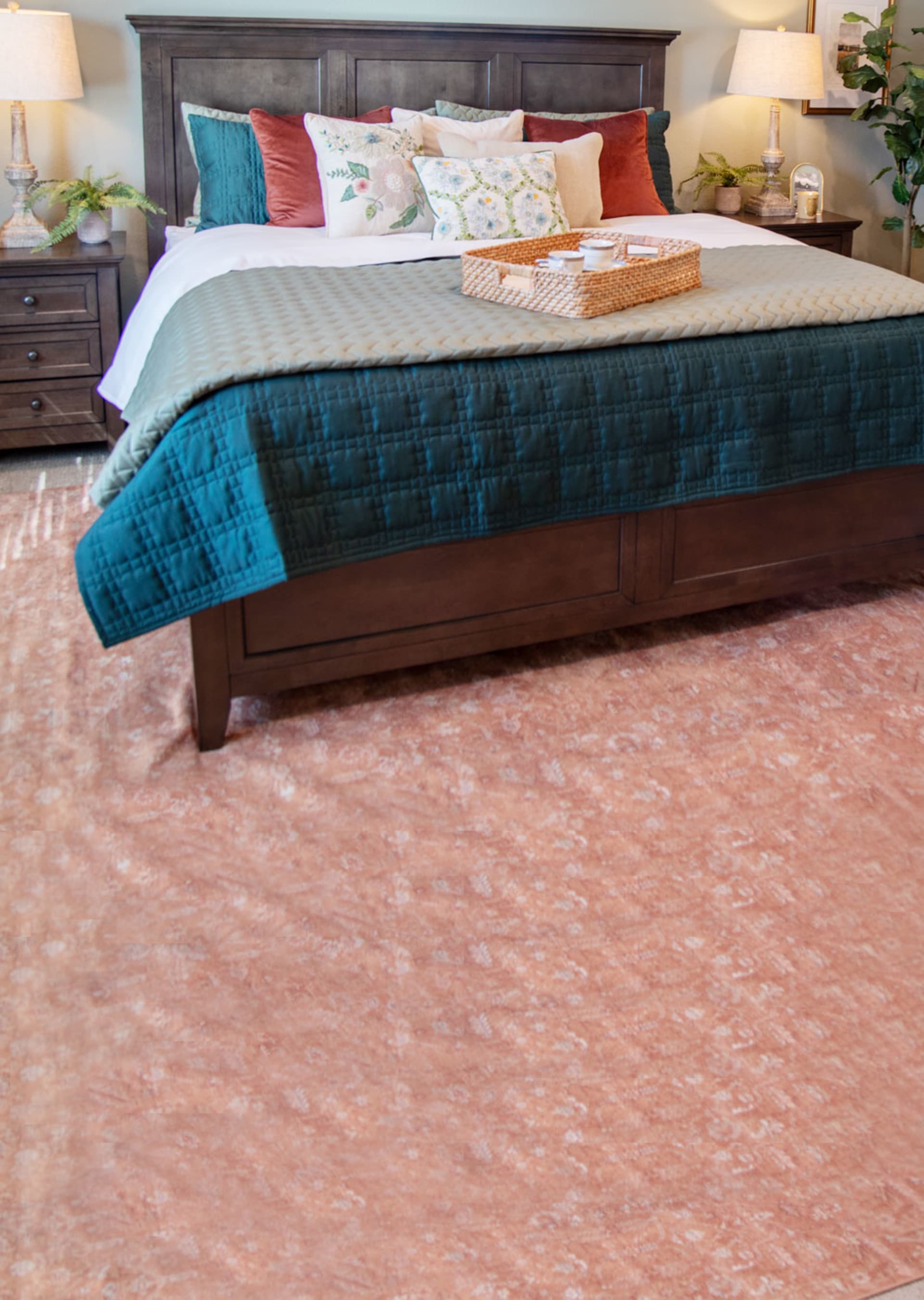 Bering Bed in bedroom with cottage style, red and blue bedding and decor