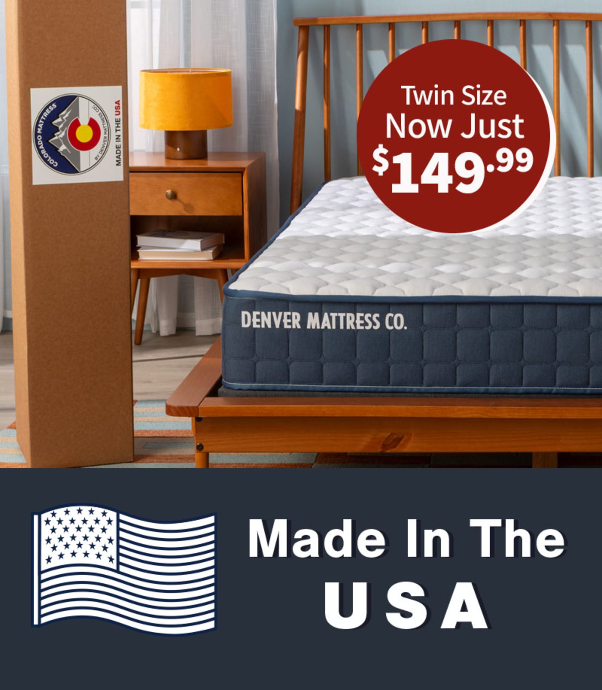Colorado Mattress In Bedroom. Twin Size Now Just $149.99. Made in the USA.