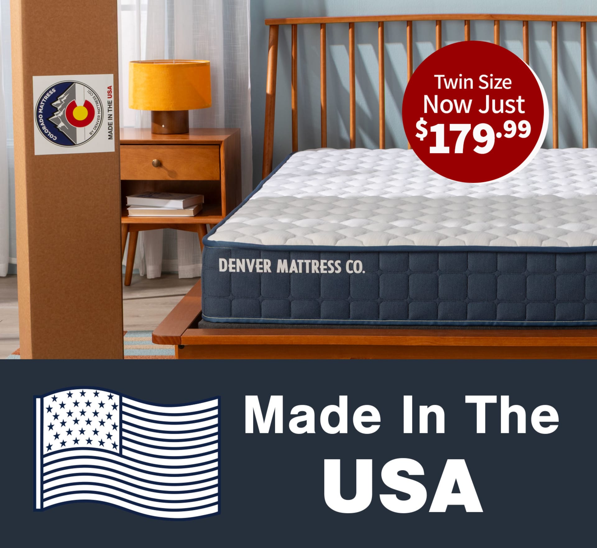 Colorado Mattress in Bedroom. Twin Size Now just $179.99. Made in the USA.