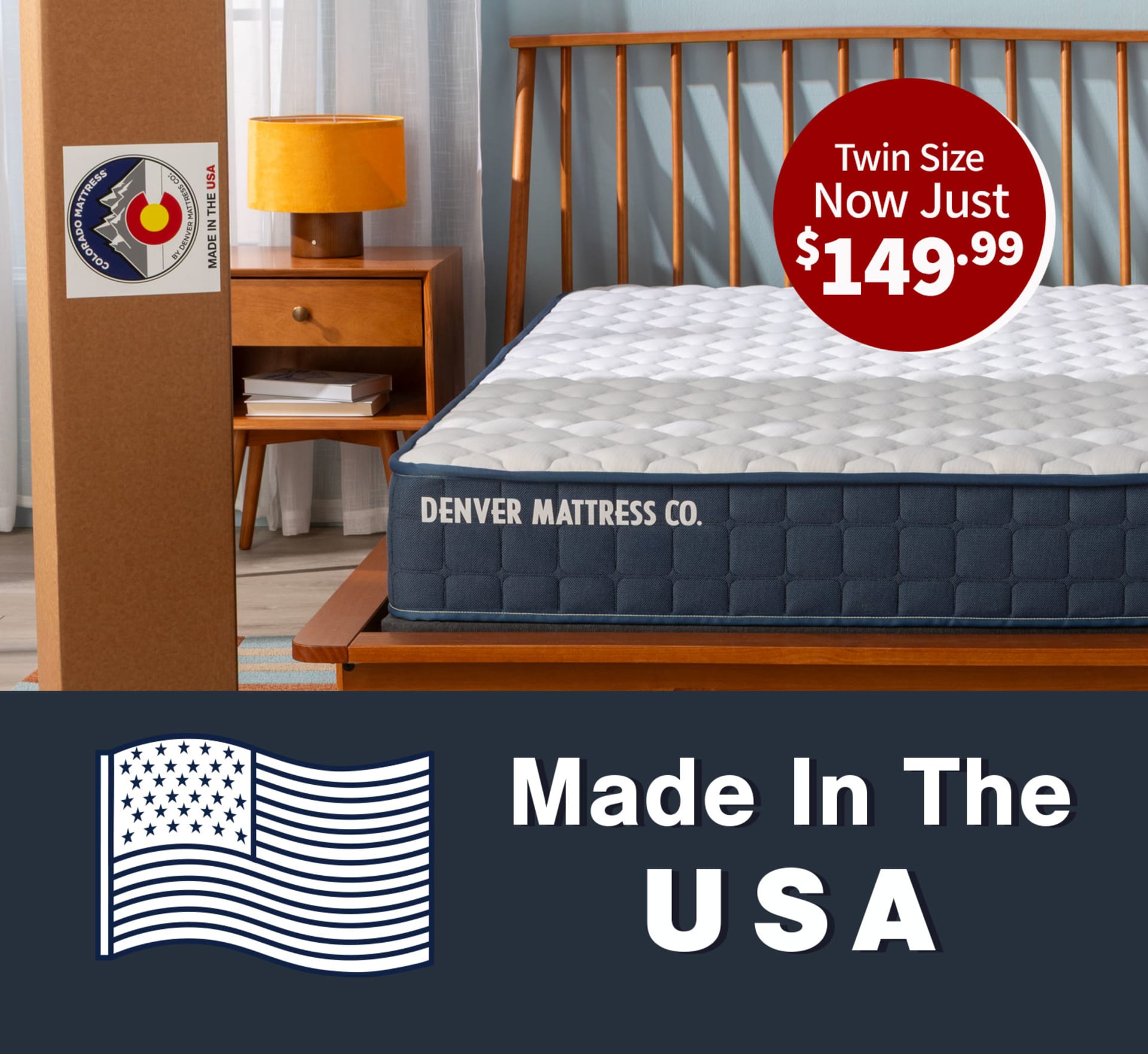 Colorado Mattress In Bedroom. Twin Size Now Just $149.99. Made in the USA.
