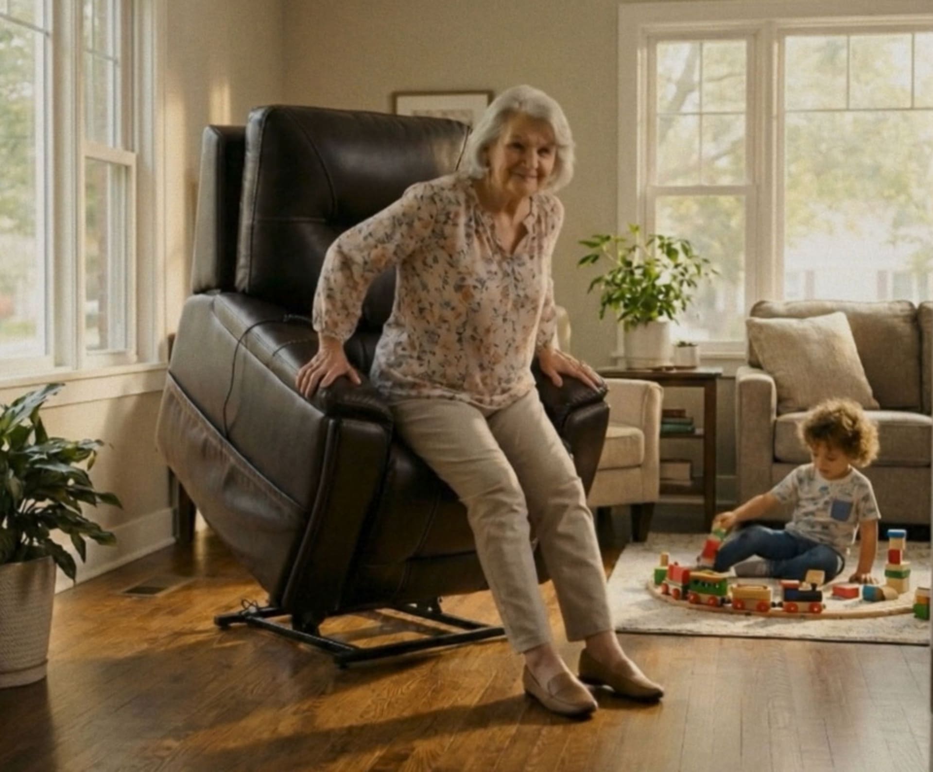Elderly Woman in Lift Chair in Living room