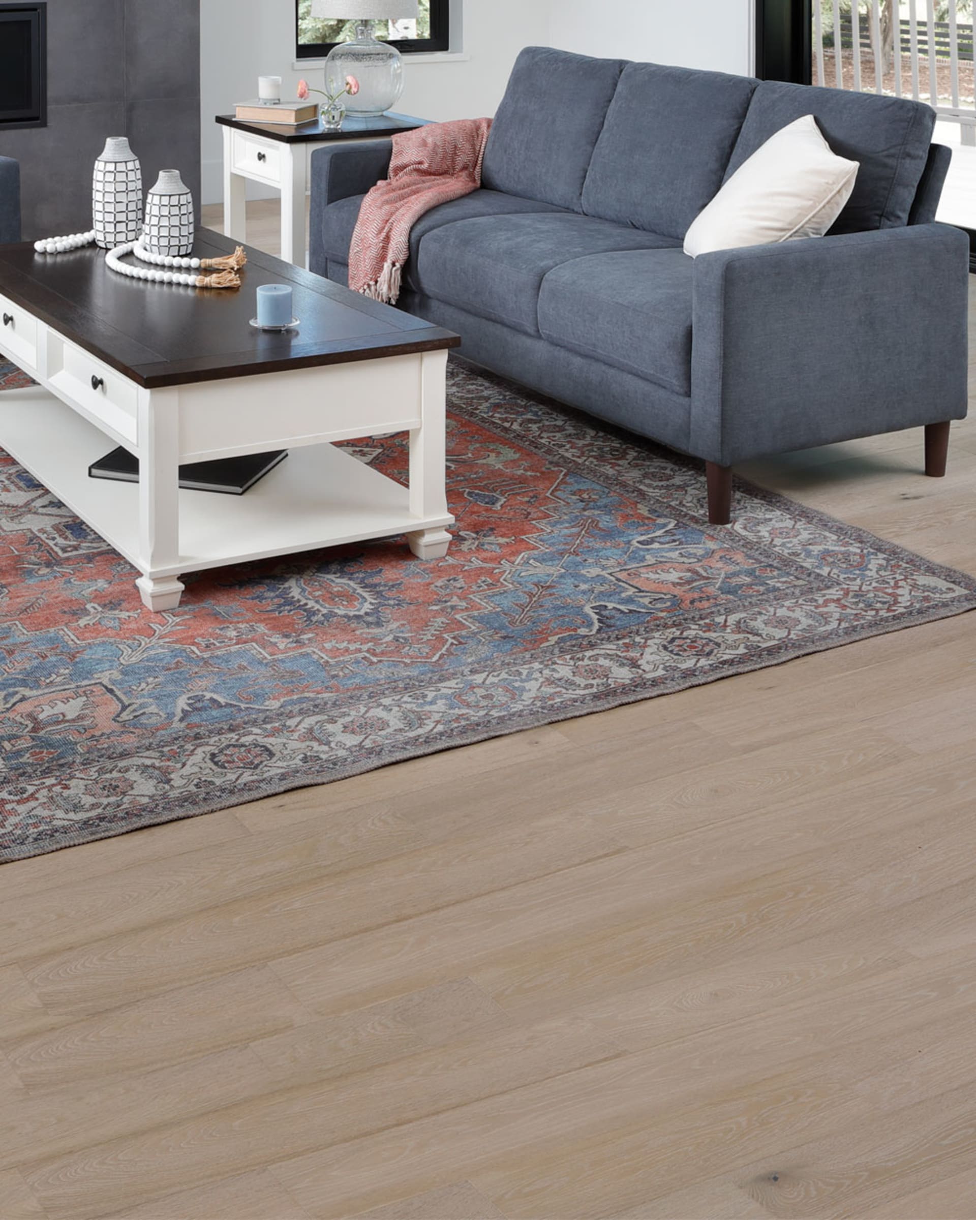Blue Sofa Set in Living Room with accents of red white and blue