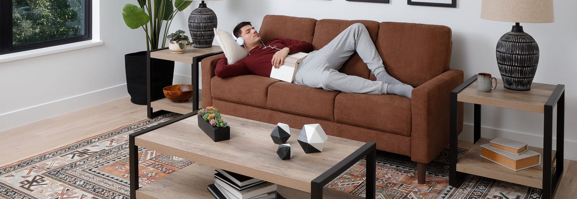 Bronze Fabric Sofa in Living Room