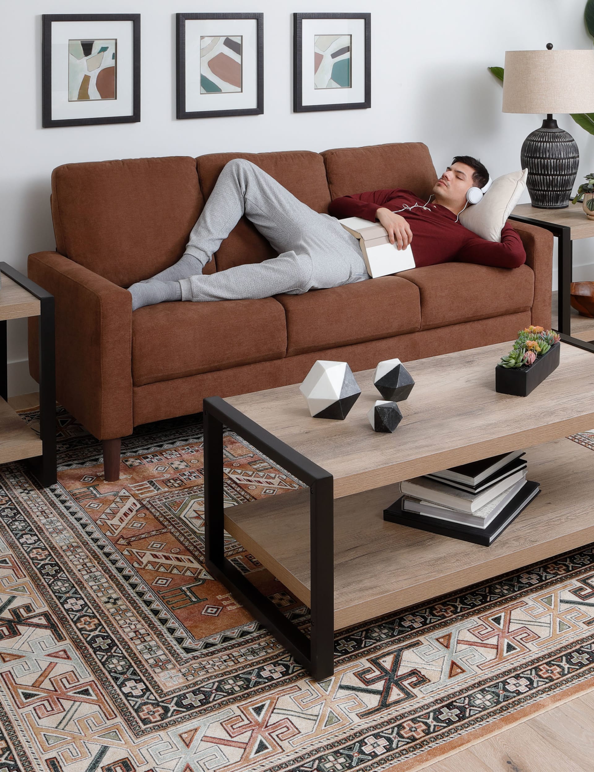 Bronze Fabric Sofa in Living Room