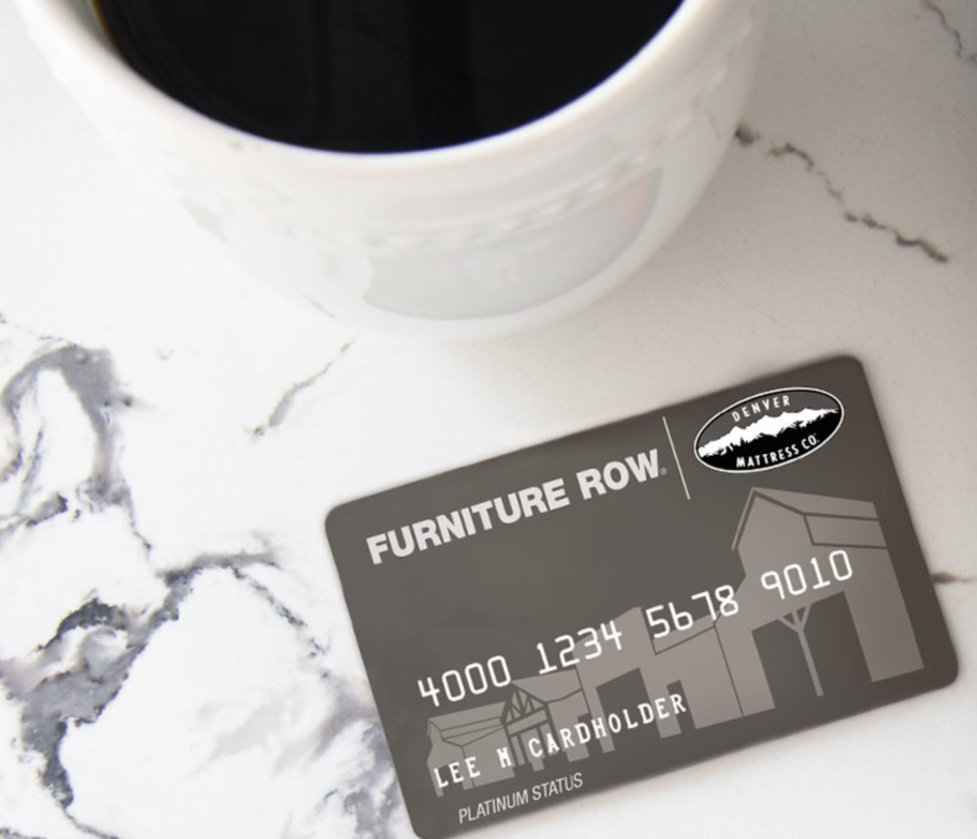 Furniture Row Card on Table with Cup of Coffee