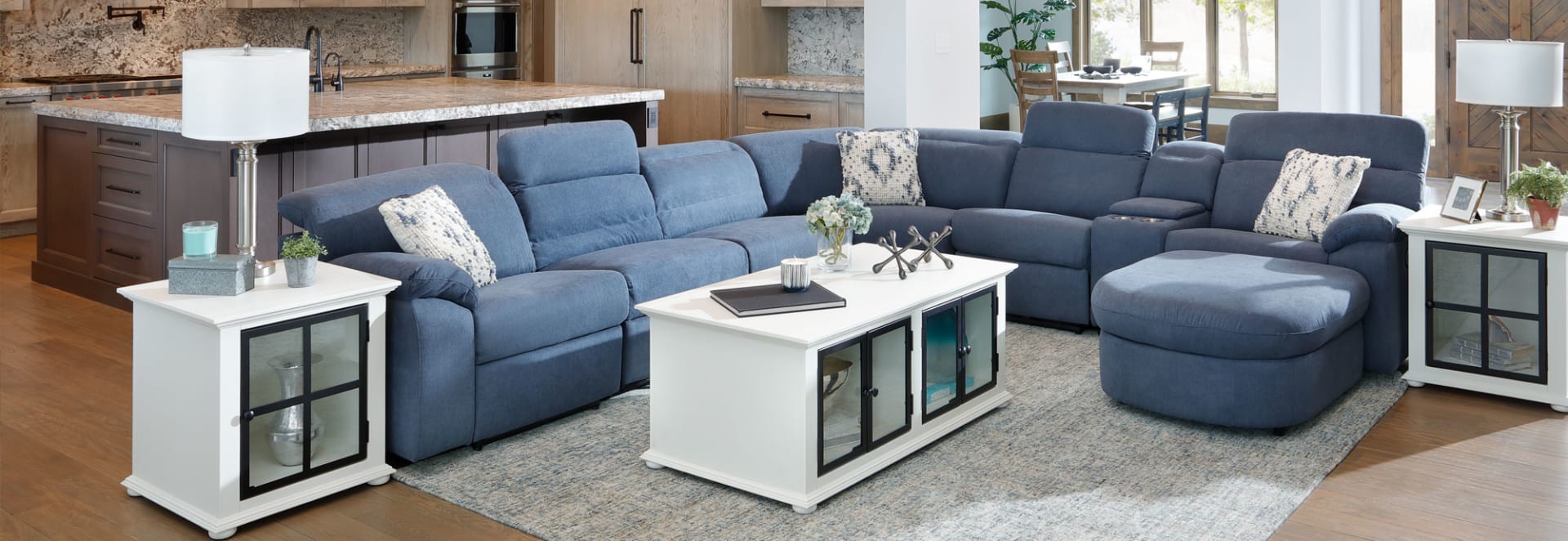 Blue Reclining Sectional with Storage