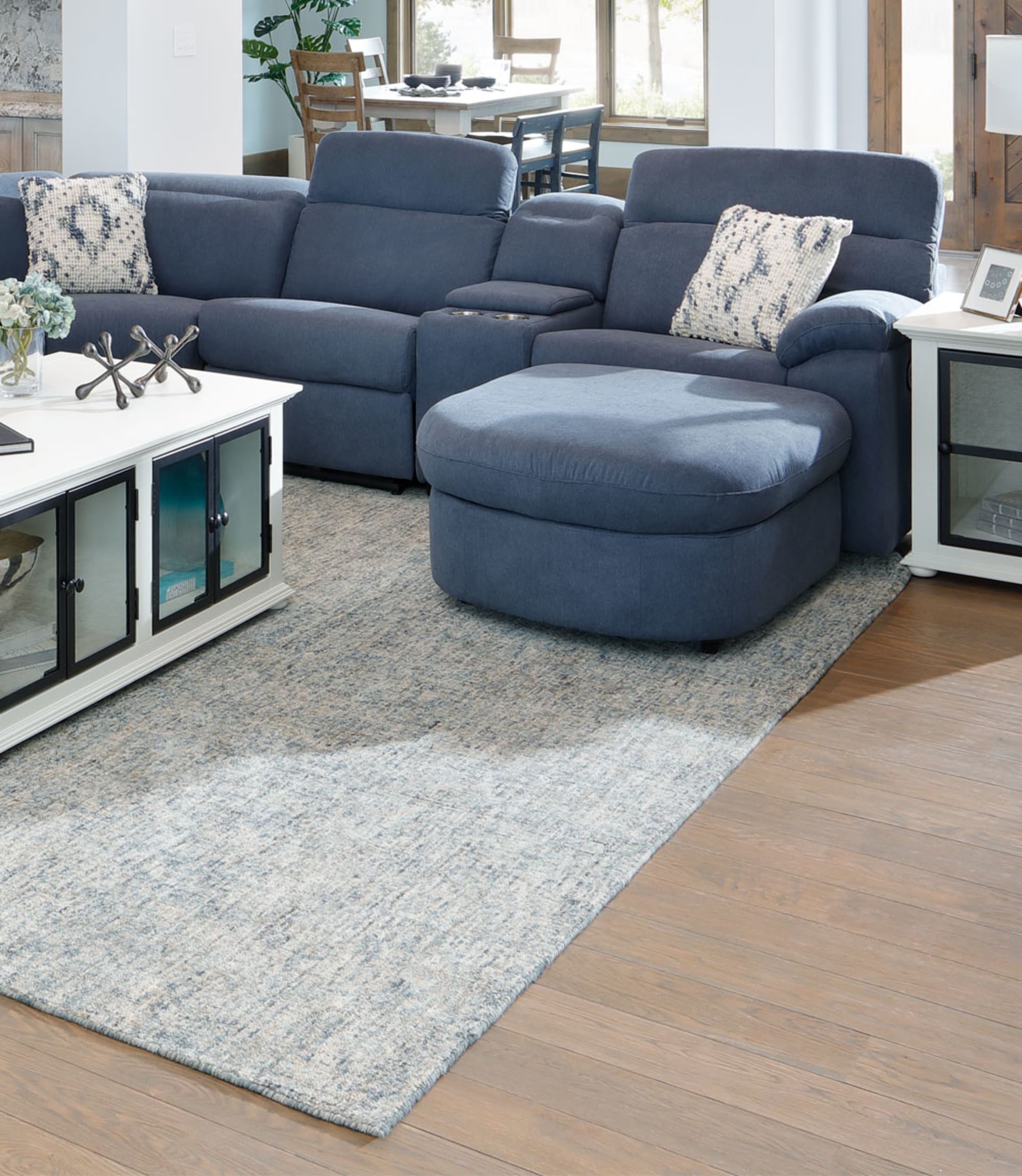 Blue Fabric Sectional in Living Room