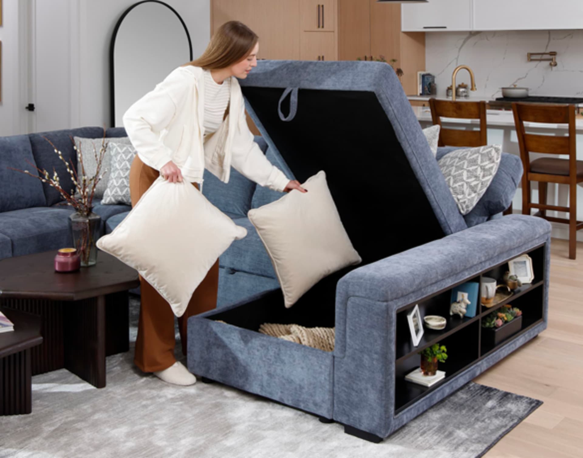 Blue Storage Sectional in Living Room