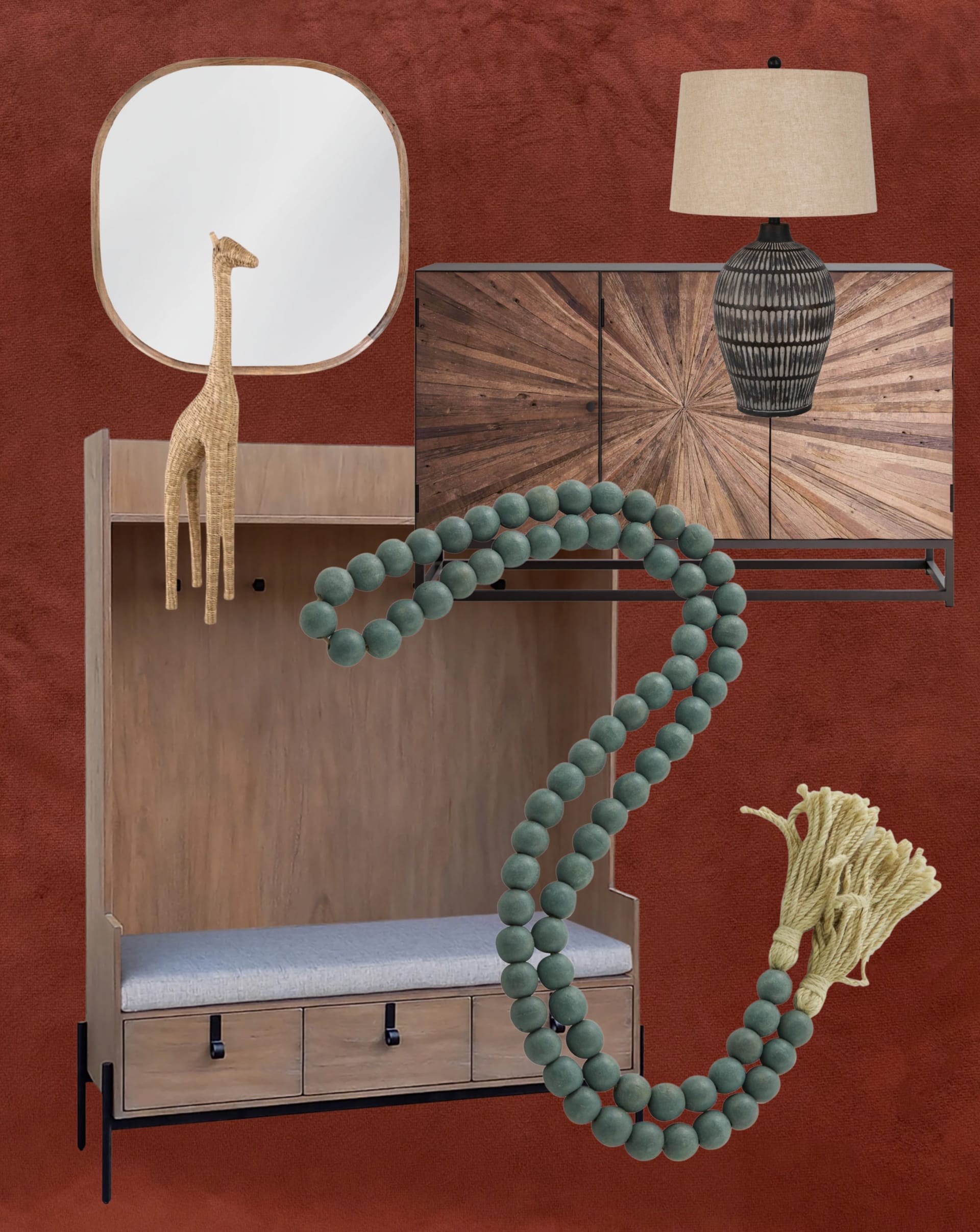 Entryway furniture collage featuring a halltree and storage console