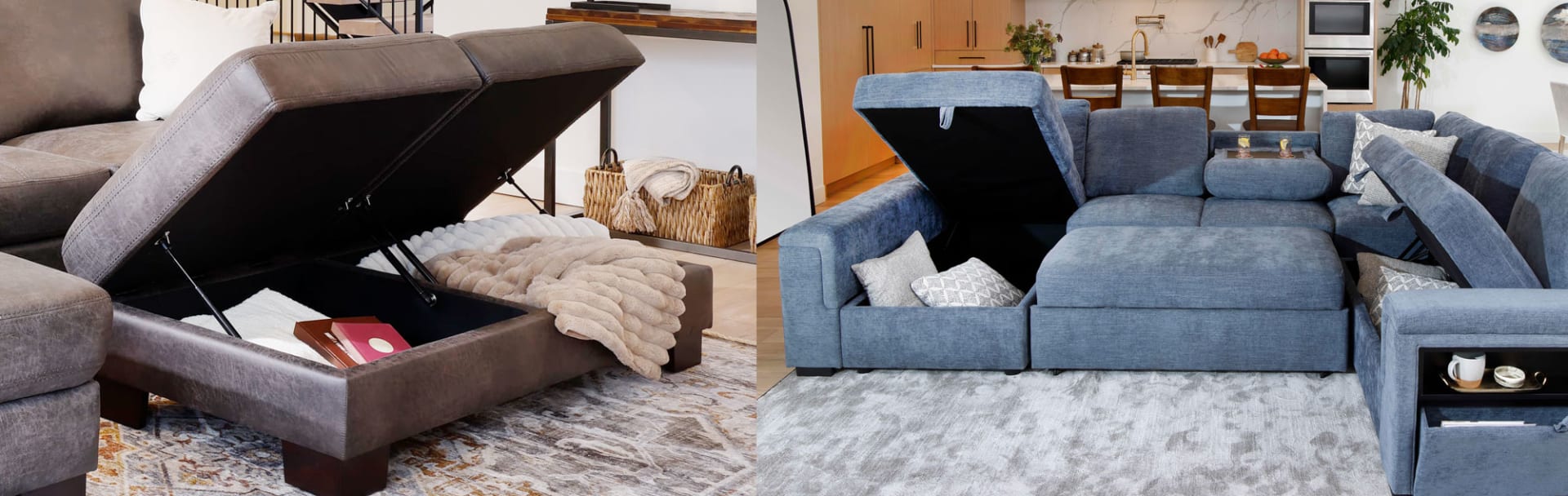 Image collage of storage sectional and storage ottoman