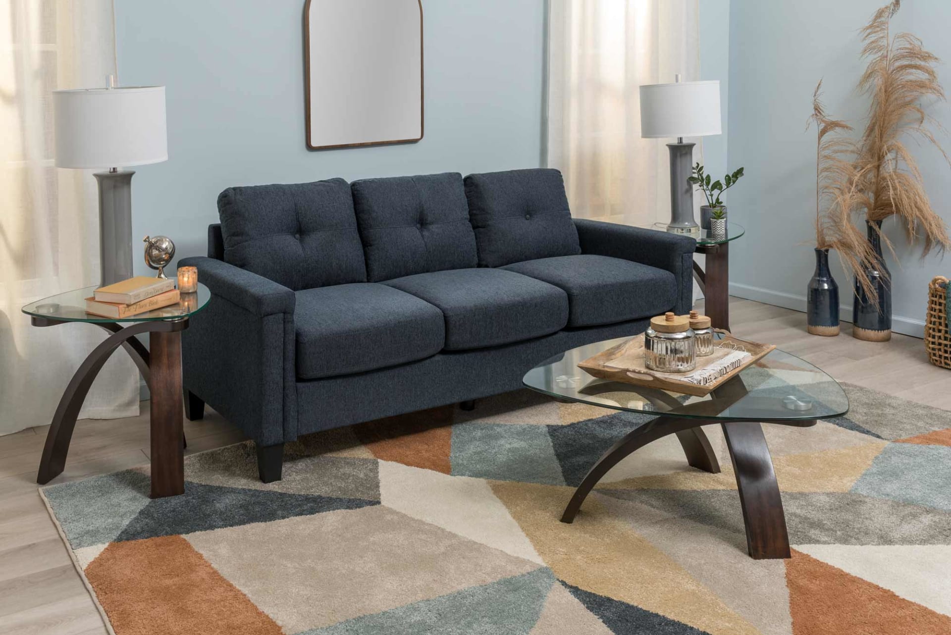 blue colored Trinity sofa in a modern styled room