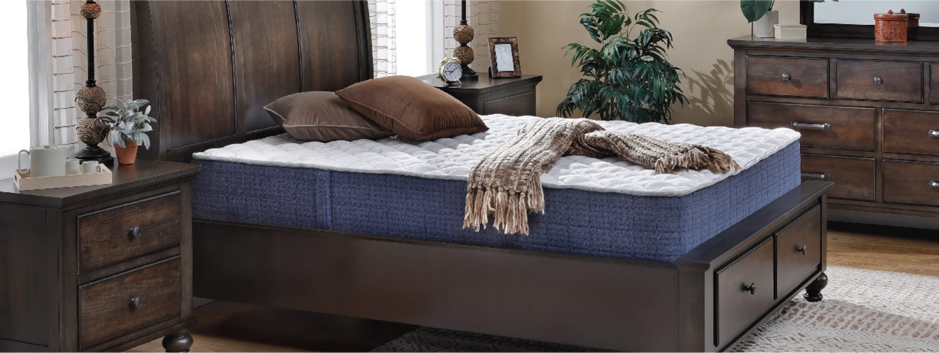 Doctor's Choice Mattress on a Brown Bed Frame with other matching bedroom products in a bedroom