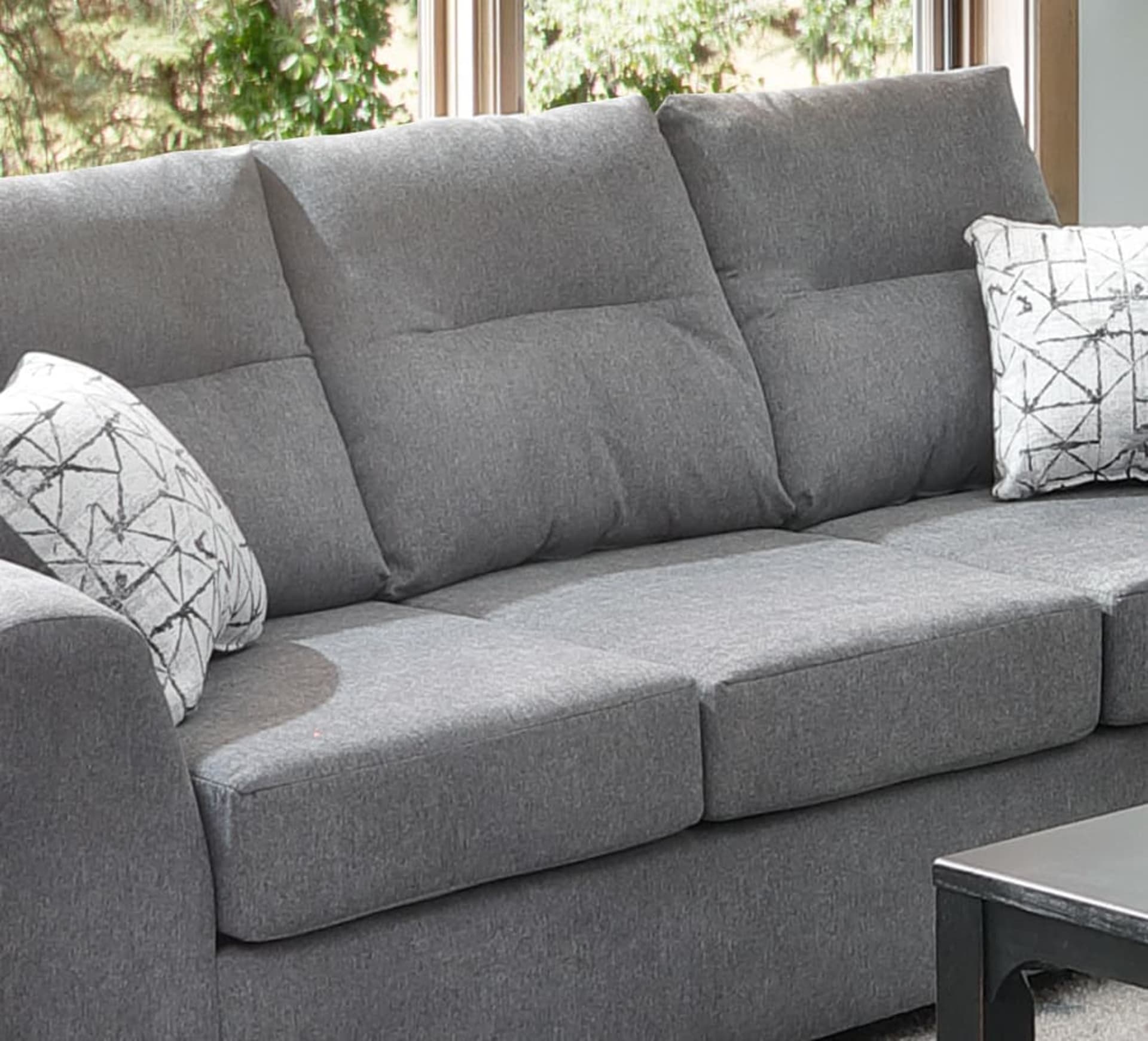 Gray Sofa set in Living Room with Mountain Style