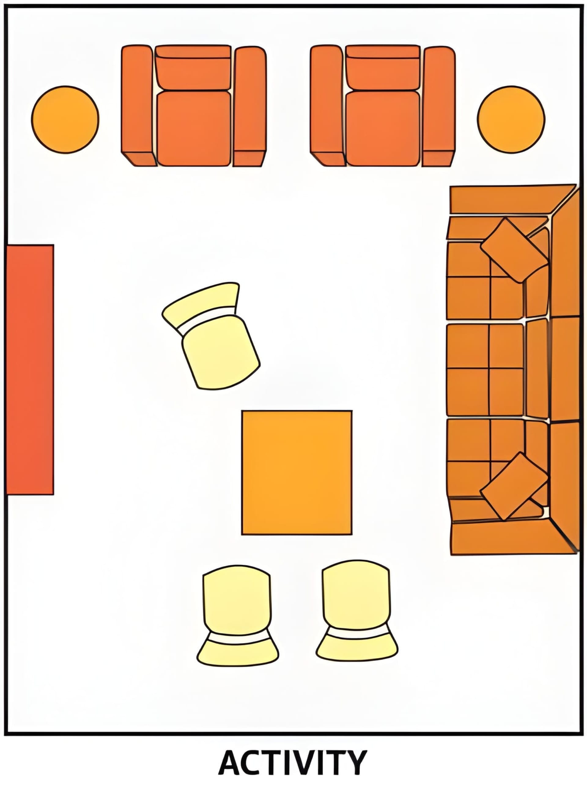 Graphic of the activity living room layout