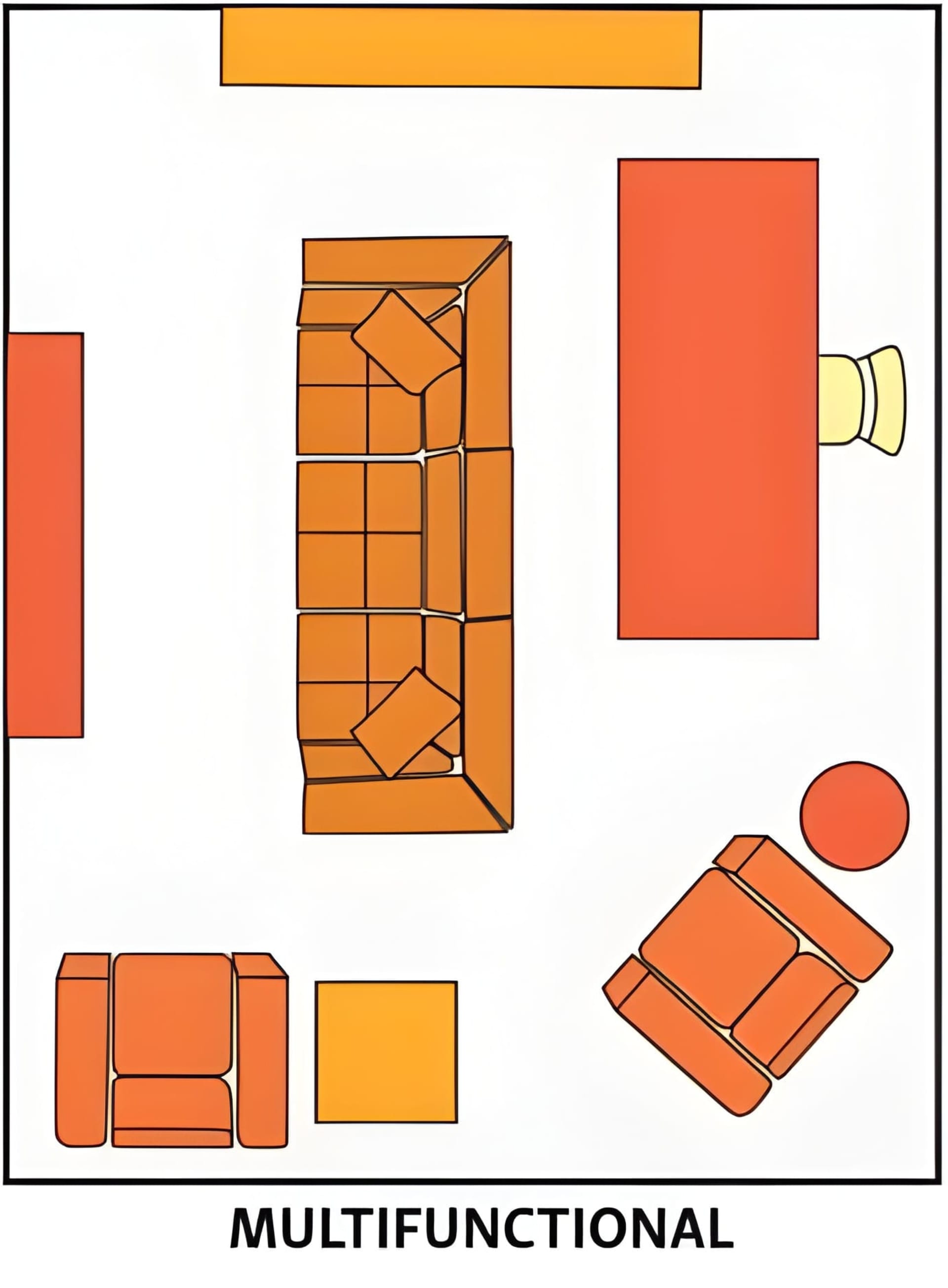 Graphic of the multifunctional living room layout