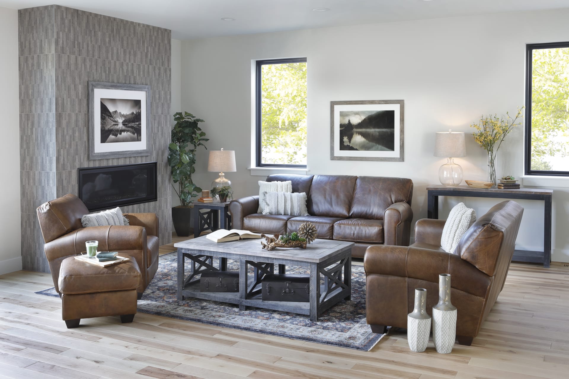Churchill Sofa Set. Brown Leather.