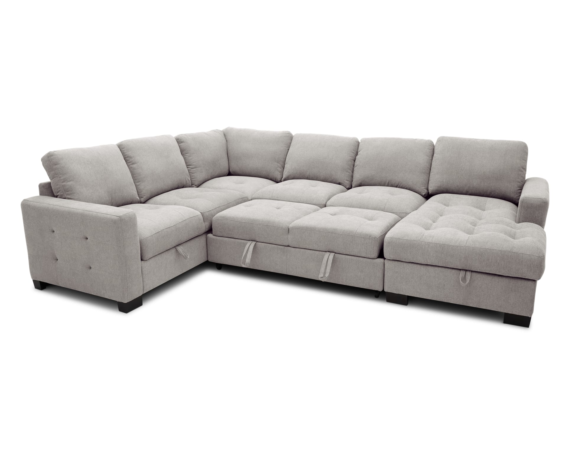 The Krisha 3 Pc. Sleeper Chaise Sectional in Dove on white background