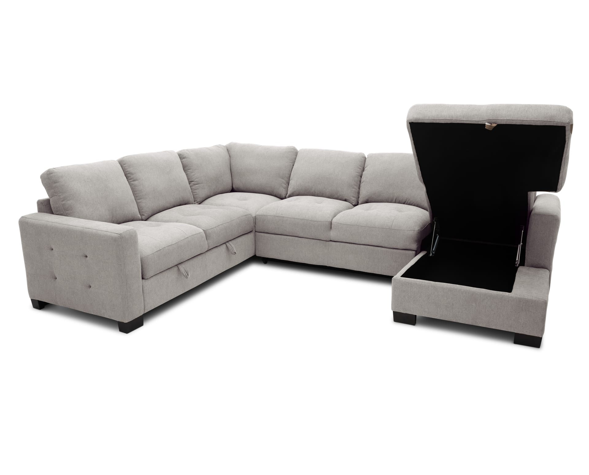 The Krisha 3 Pc. Sleeper Chaise Sectional in Dove on white background