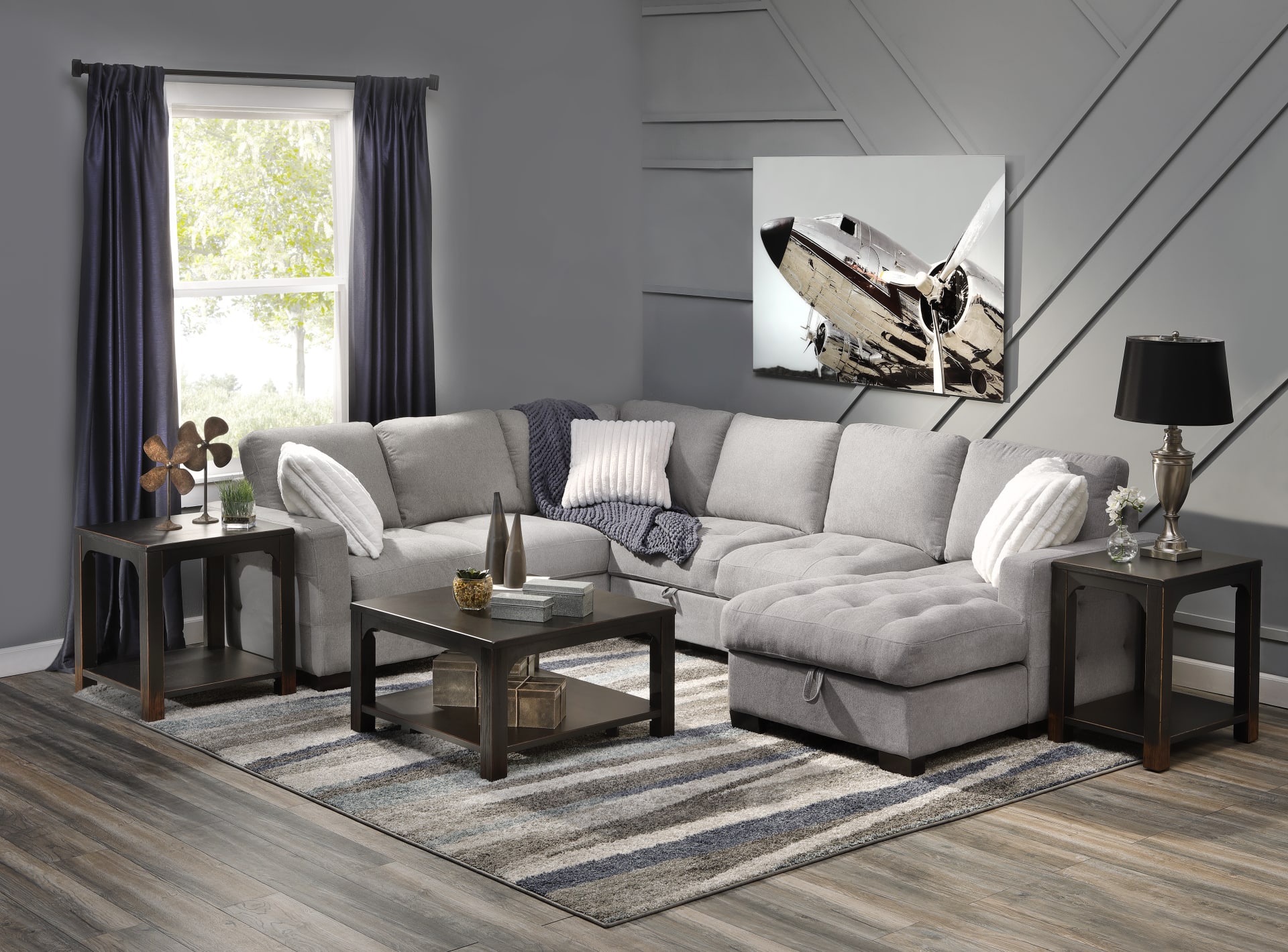 Cream colored Modular Sectional with Storage functions in Living room