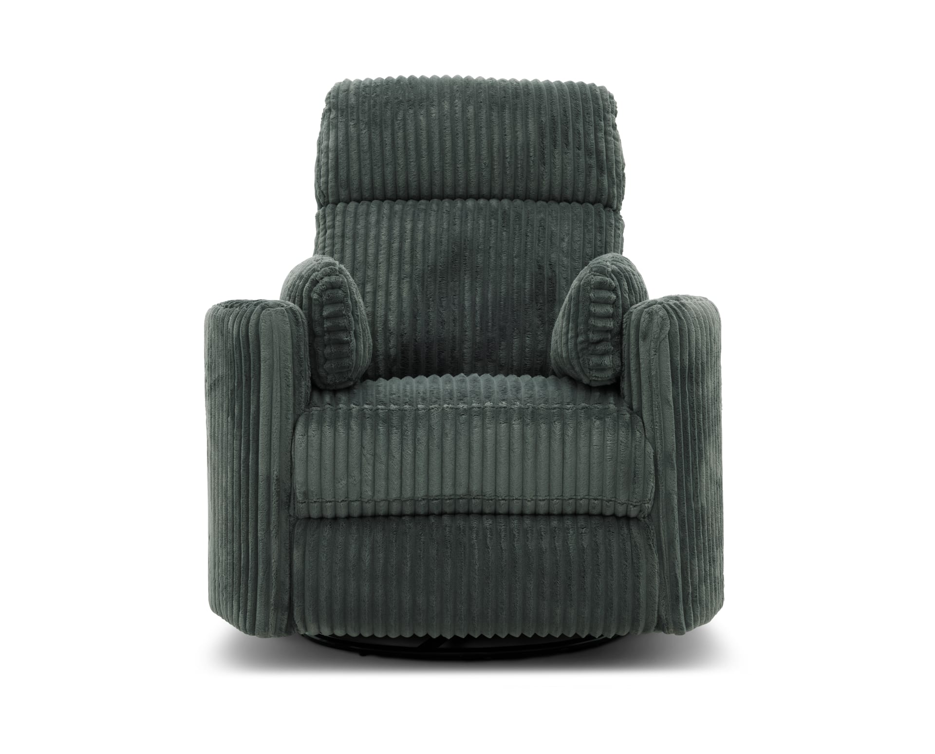 The Cooper Fur Swivel Glider Recliner in Green on white background