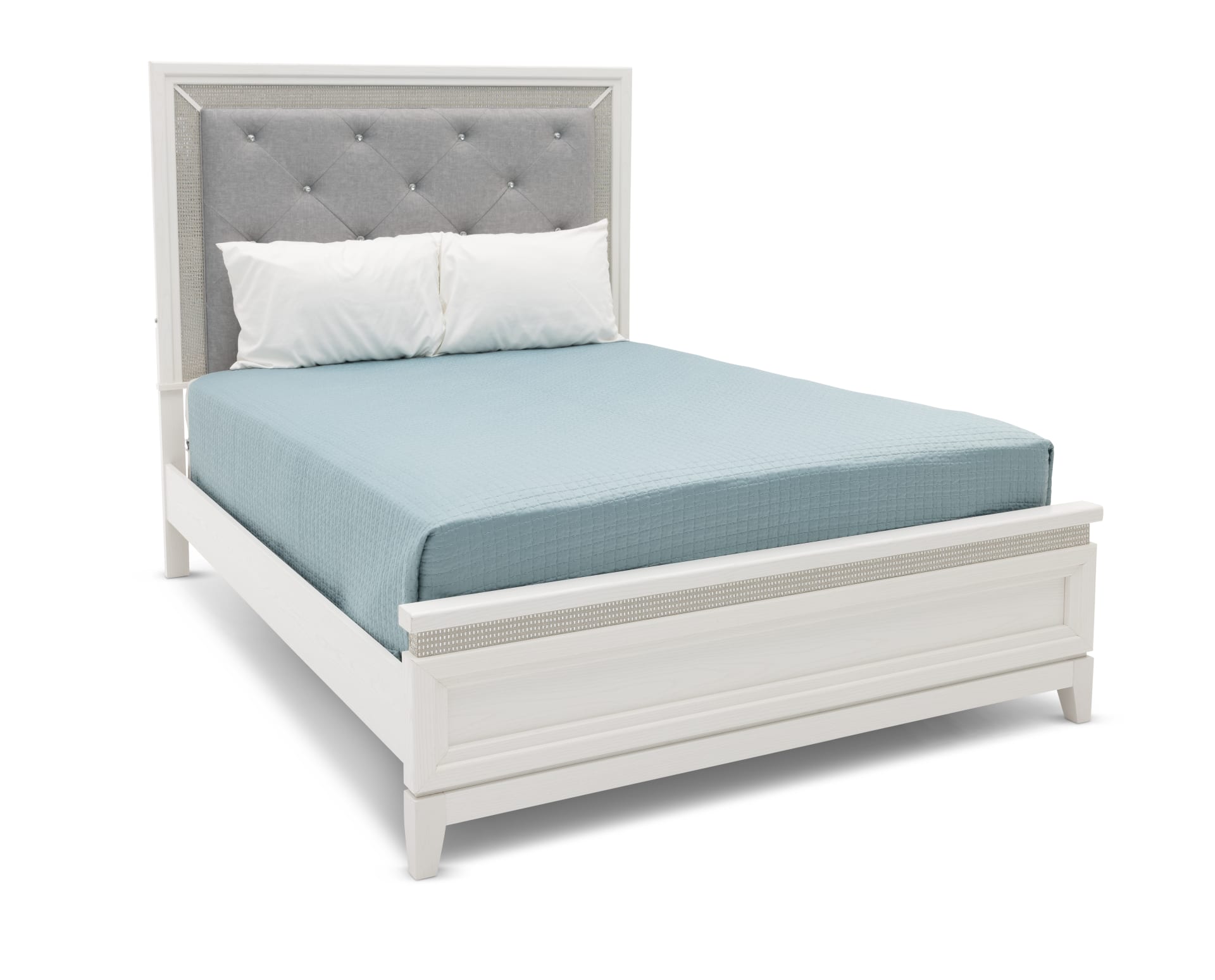 Glamour Upholstered Bed in Queen on white background