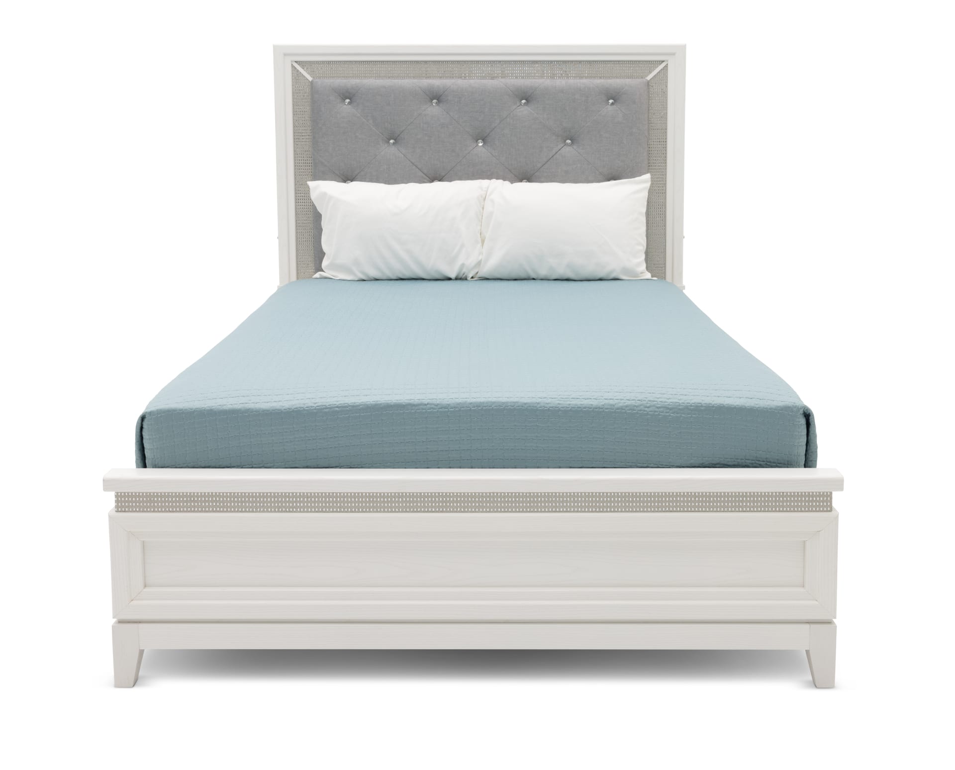 Glamour Upholstered Bed in Queen on white background