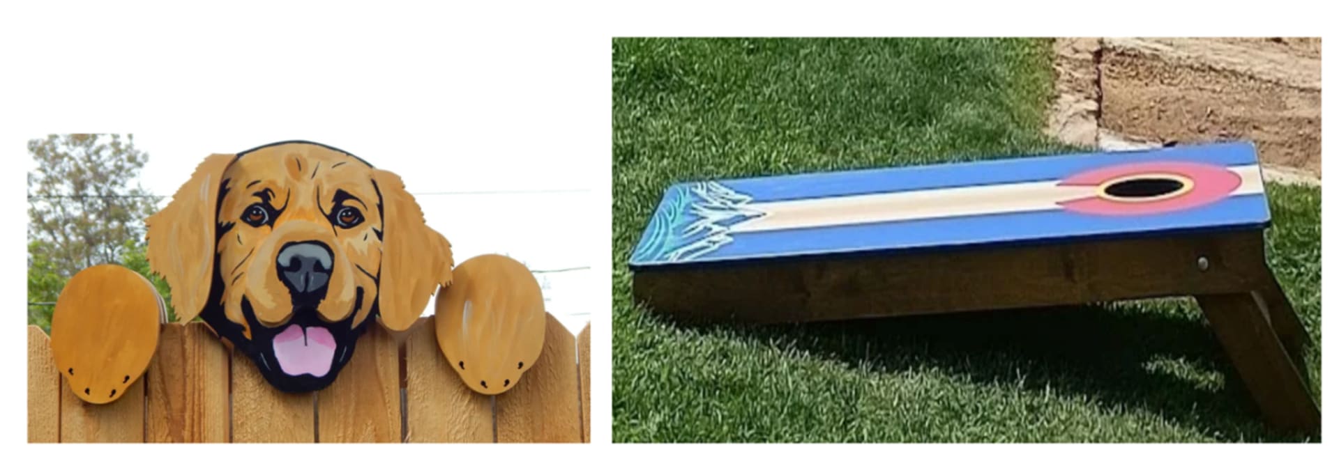 Side by side graphic of two sample DIY yard game ideas