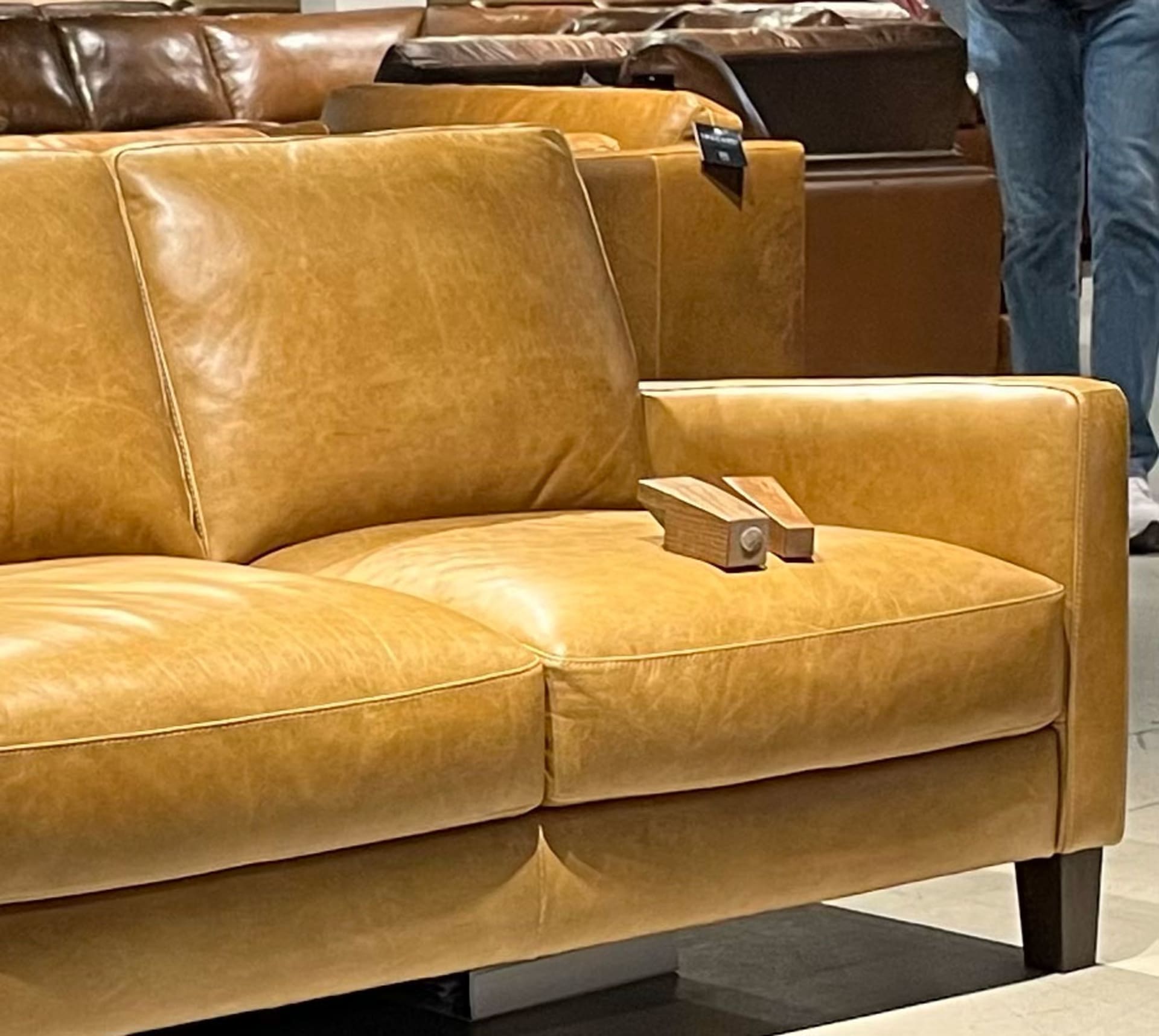 Up Close of an Ochre Sofa at High Point Marketplace