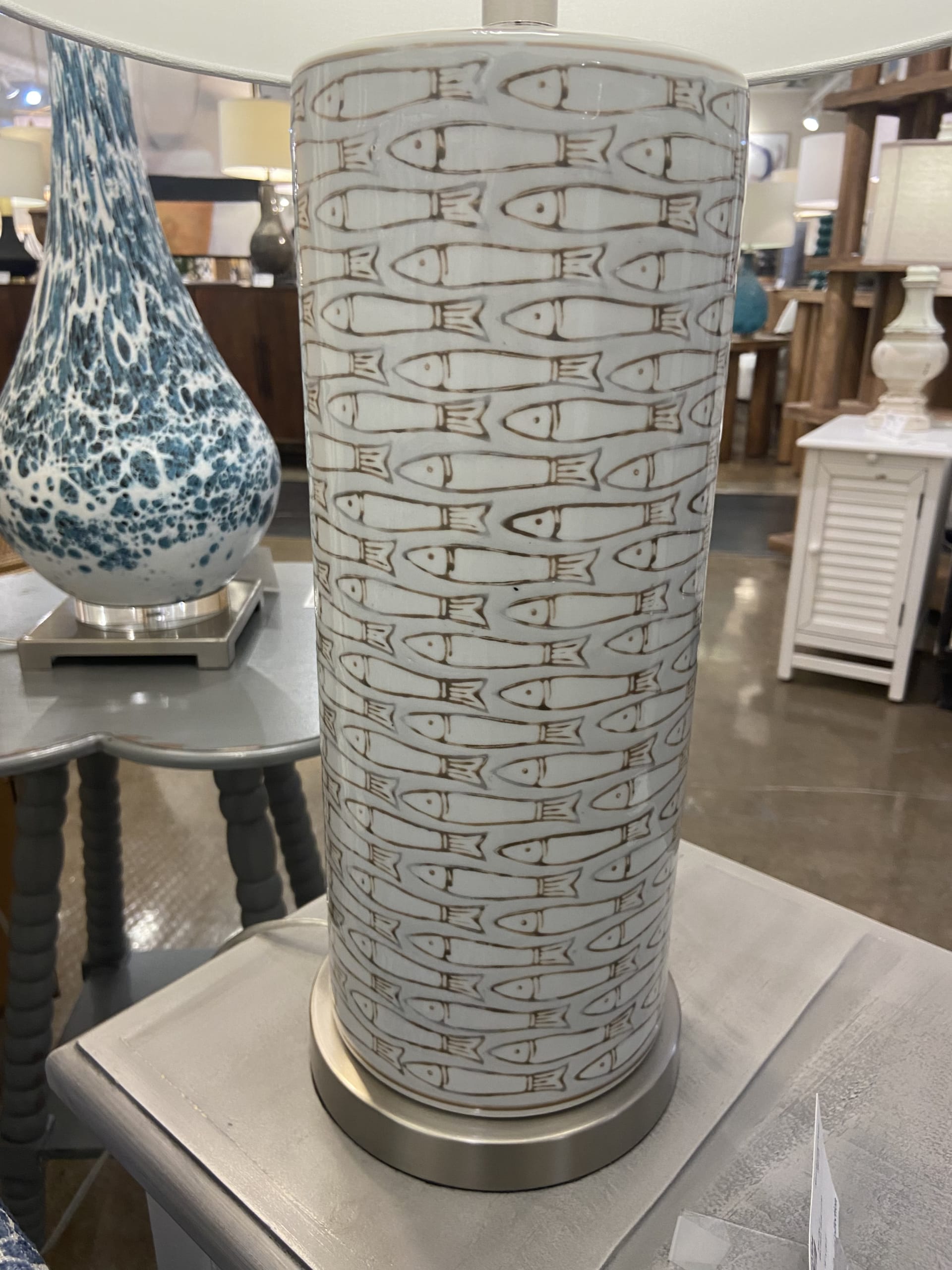Tall Fish Lamp displayed at High Point Marketplace