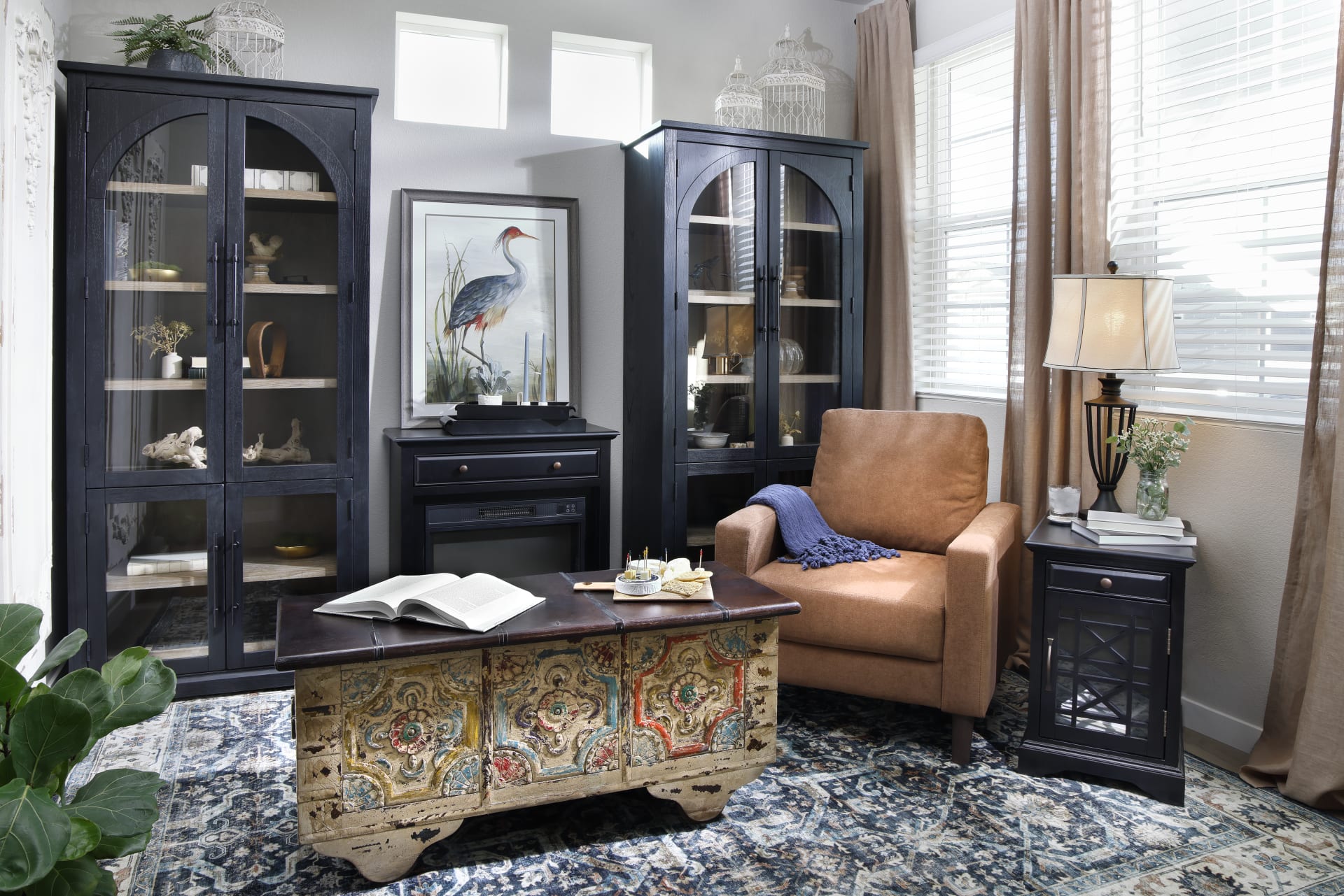 Arched cabinets in a maximalist room