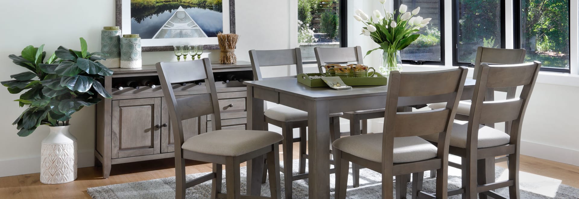 Largo Counter Height Set. Grey-Toned wood.