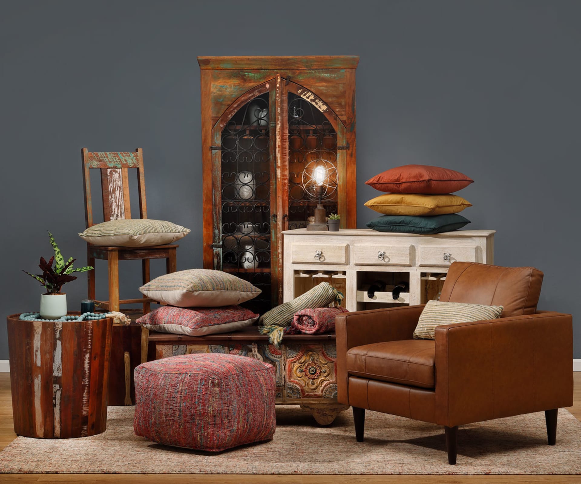Collage of Boho Style Living Room Furniture