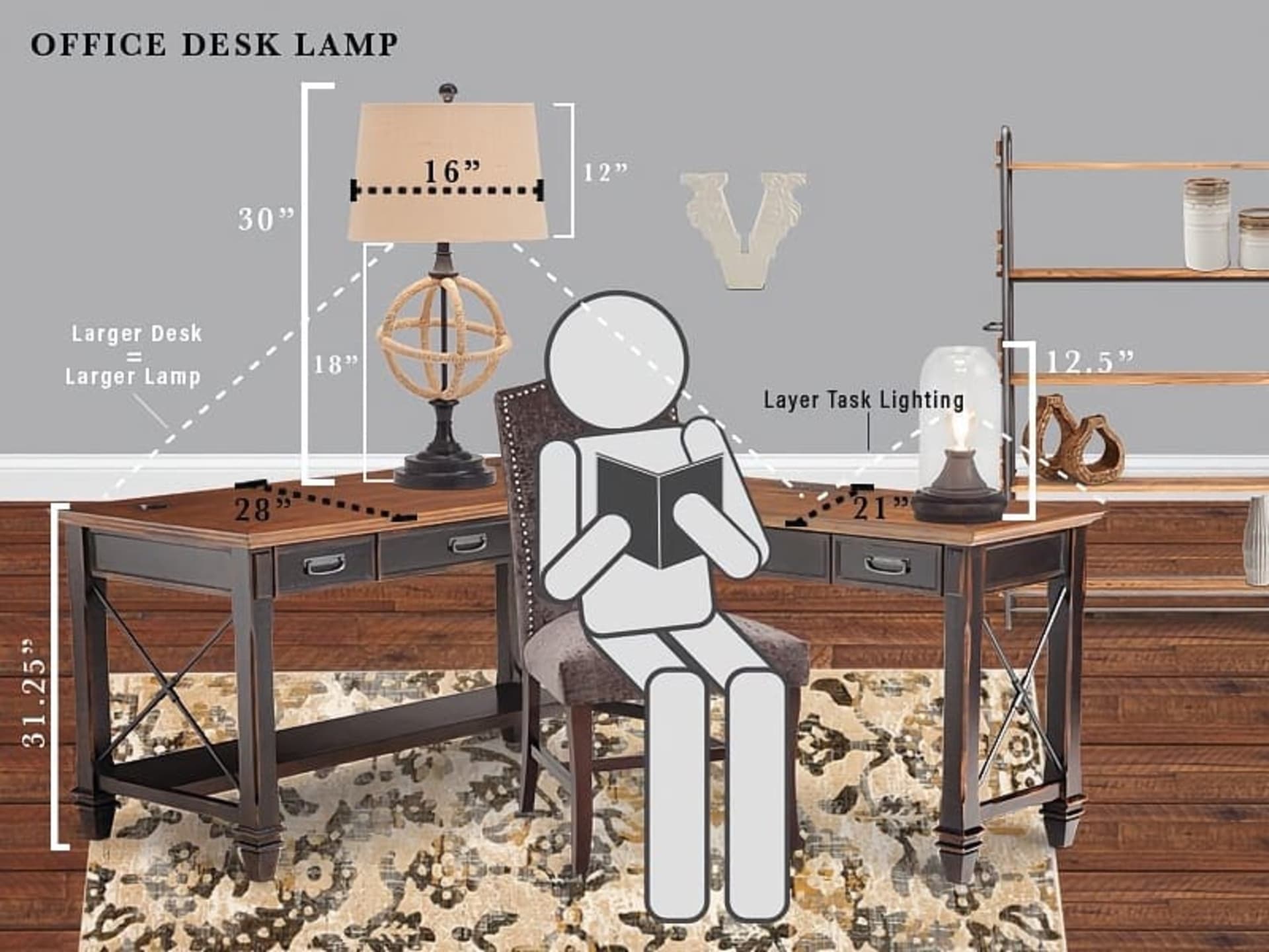 Office table lamp size guide graphic