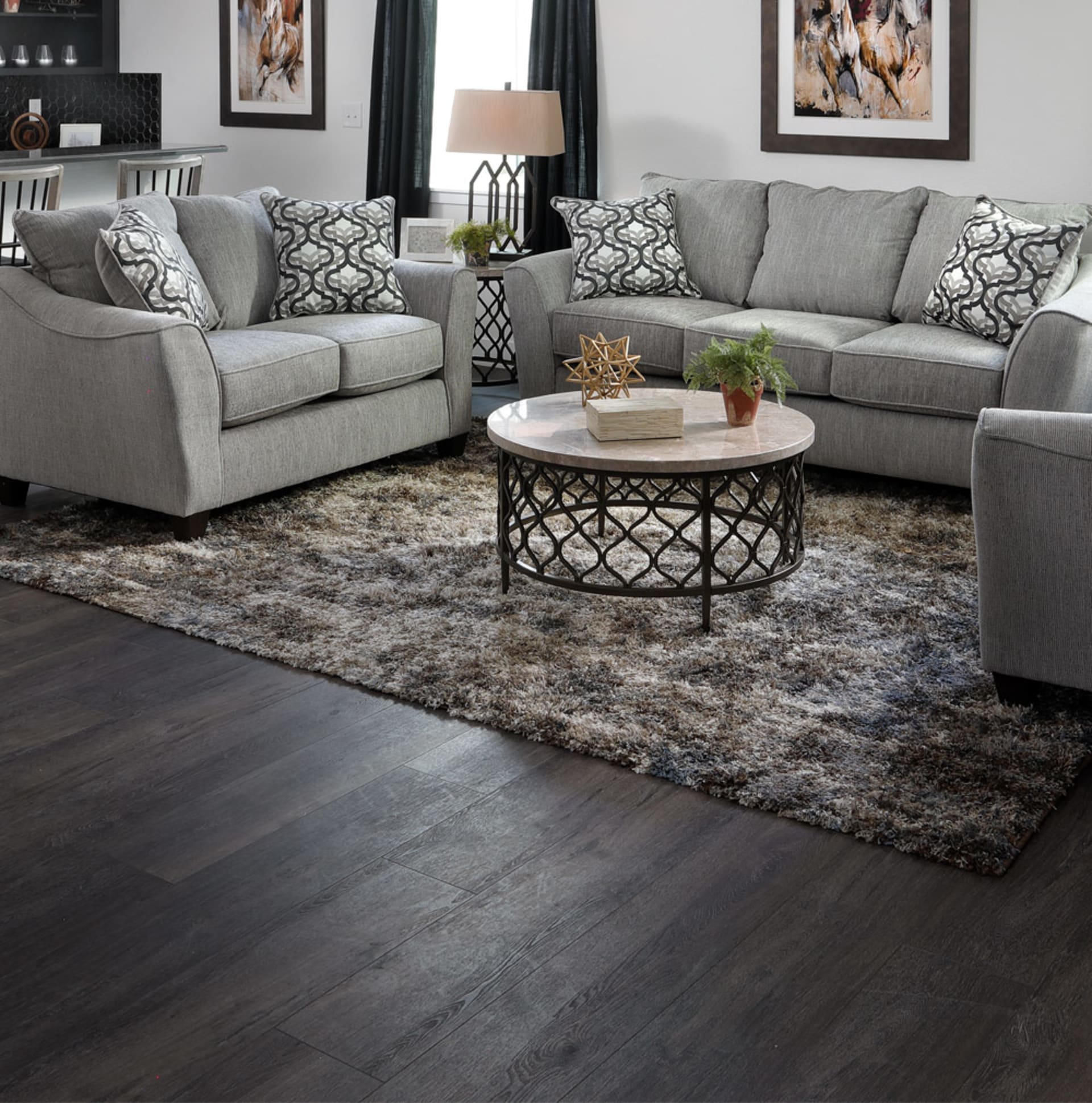 Gray Fabric Sofa Set in Living Room