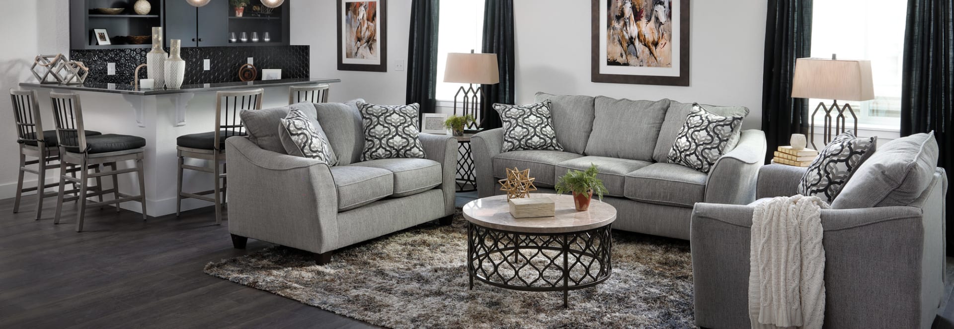 Gray Fabric Sofa Set in Living Room