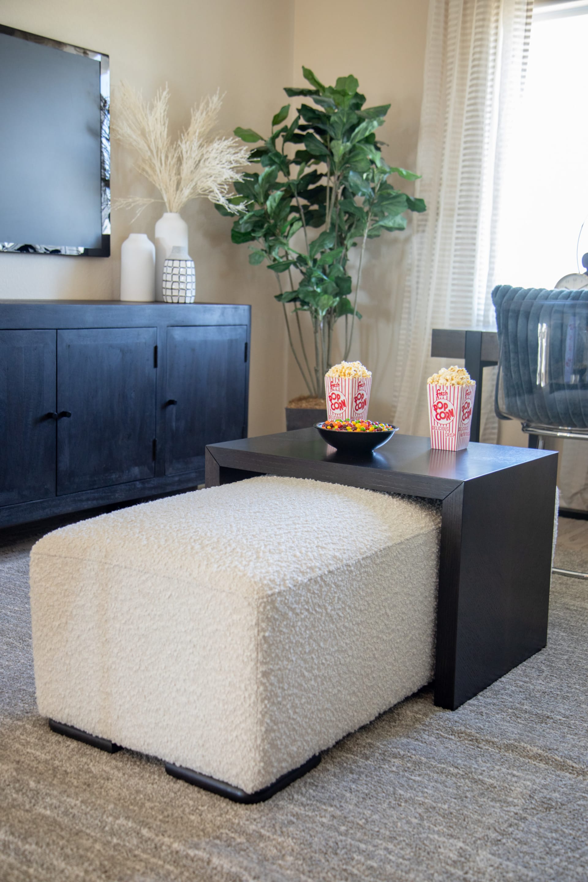 Jasper Ottoman with tray in in upstairs living room