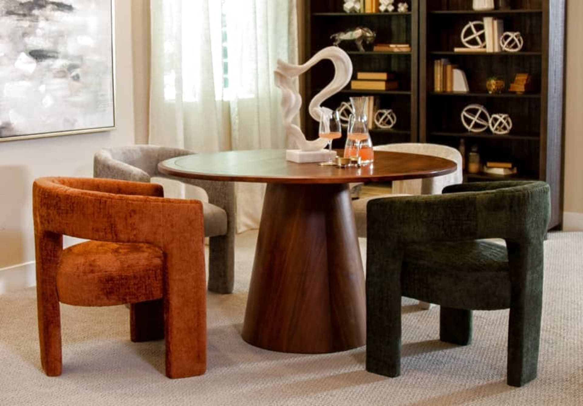 Nash Dining Set with red and green dining chairs