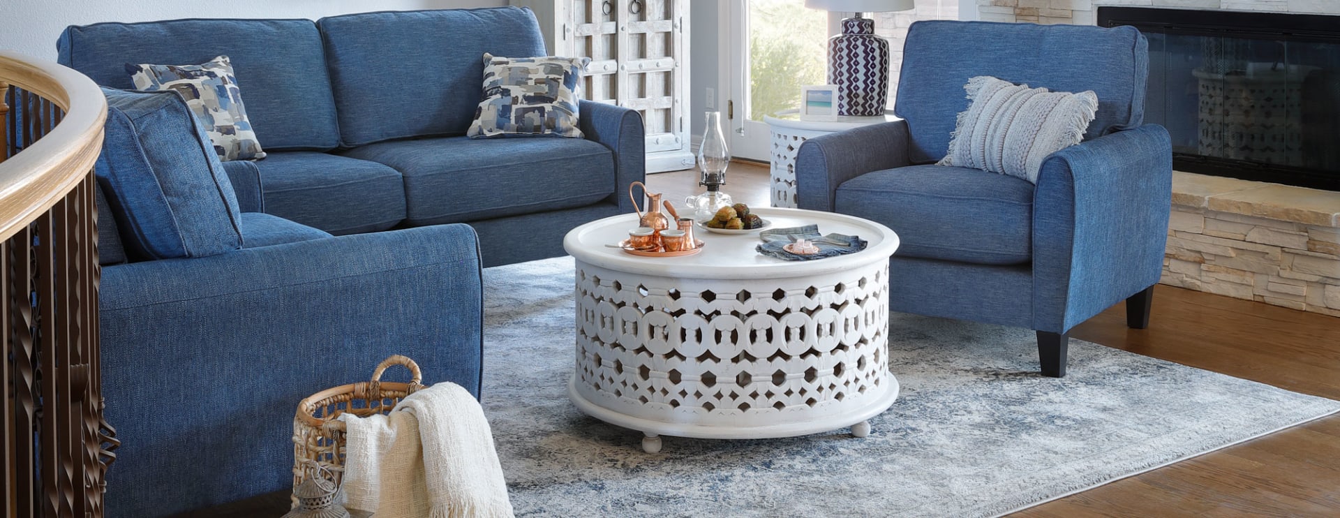Blue Sofa Group in Living Room