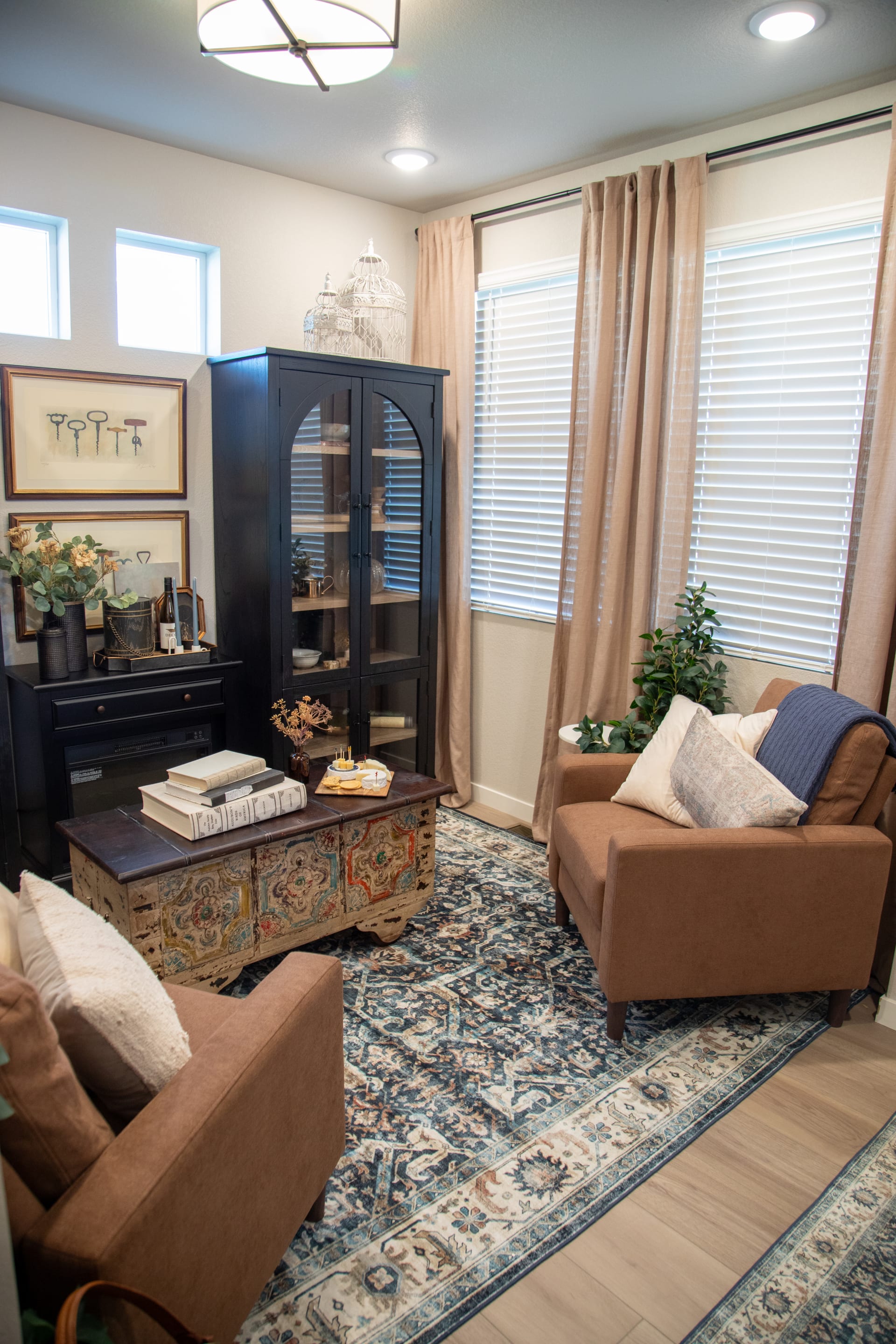 The bronze Devon Chair with a carved coffee table