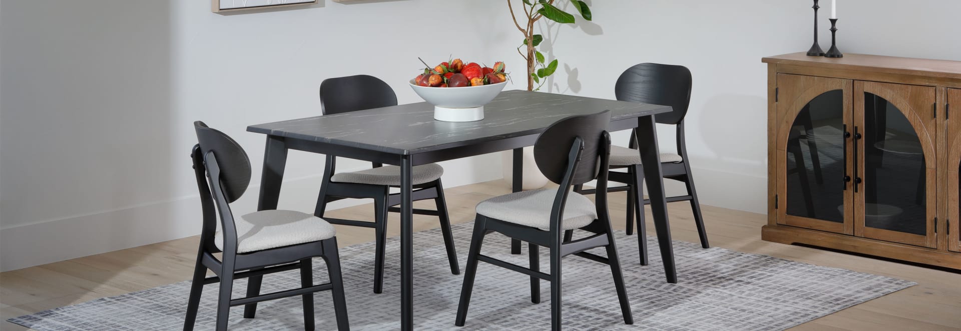 Stone Top Dining Table with Black Legs in Dining Room