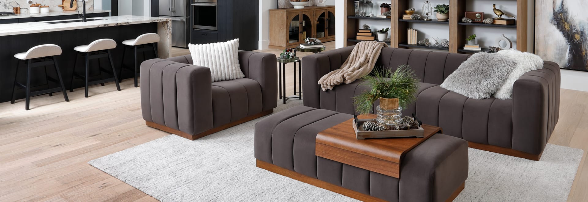 Laurent Sofa Set in Living Room Decorated for Xmas